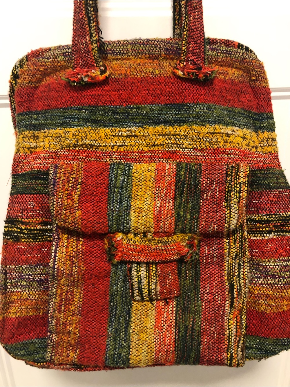 Vintage Handwoven Multi-Stripe Tote Bag in Red and Yellow